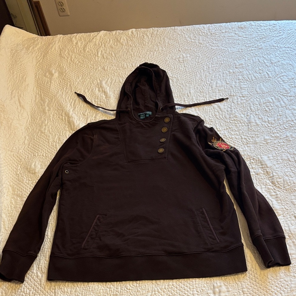 Ralph Lauren Jean Co brown equestrian embroidered patch side pockets sweatshirt